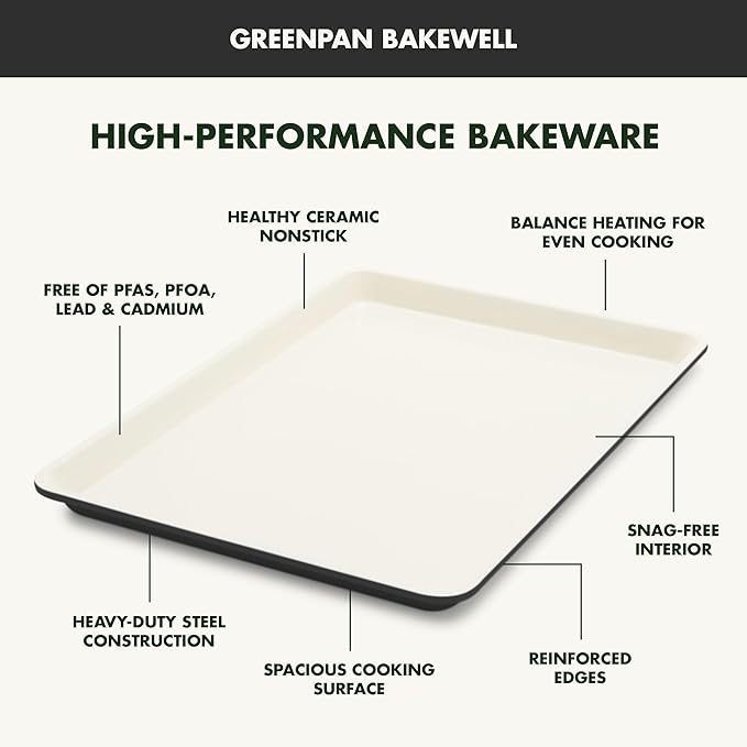 GreenPan Bakewell 13"x18" Baking Sheet Pan, Healthy Ceramic Nonstick Bakeware, PFAS-Free Durable Cookie Tray, Versatile Kitchen Essentials, Easy Clean Ovenware, Black