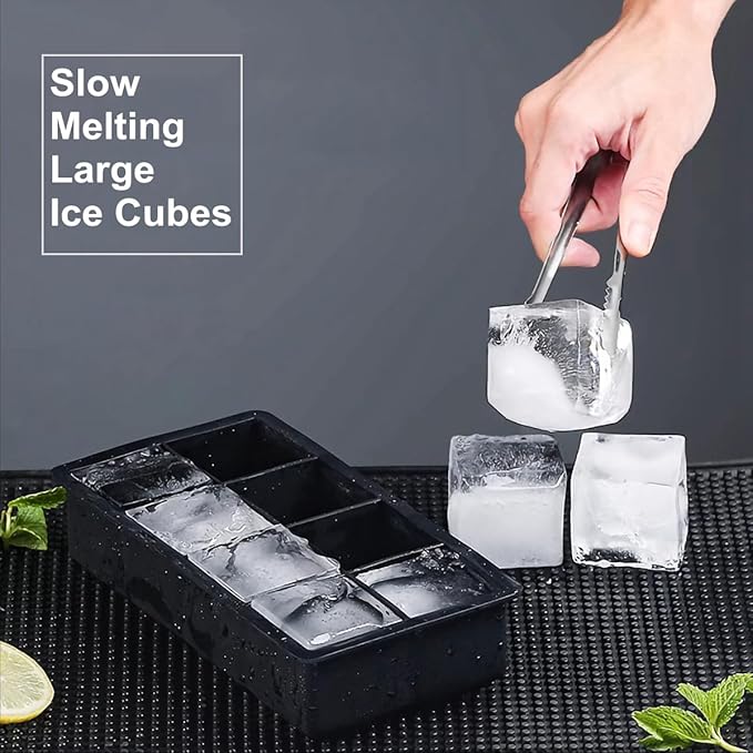 Bangp Large Ice Cube Trays Set(4 Large Silicone Ice Trays,2 Lids,Ice Bin&Tongs),Large Ice Tray Molds for Making 32 Giant Ice Cubes for Whiskey