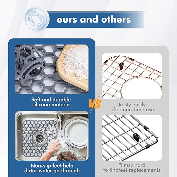 Bestjing Silicone Sink Protectors for Kitchen Sink with Center Drain - 12" x 11" Kitchen Grid Accessory, Non-Slip Heat-Resistant Mat for Bottom of Porcelain Stainless Steel, Dishwasher Safe