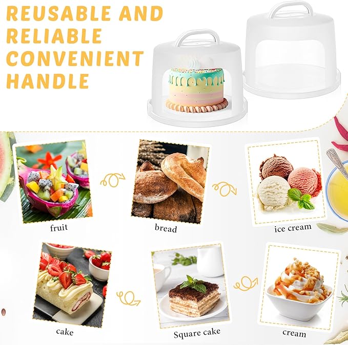 Baderke 10 Inch Round Cake Carrier with Lid and Handle - Two Sided Cake Holder & Box for Transport, Pie, Cupcake(White)