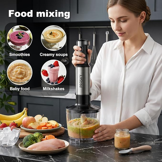 Immersion Blender Handheld 1200W, 20-speeds Immersion Hand Blenders, Hand Mixer with Mining Beaker,Chopper,Whisk, Frother, Stand and Stick Blender Suitable for Kitchen, Protein Shakes and Baby Food