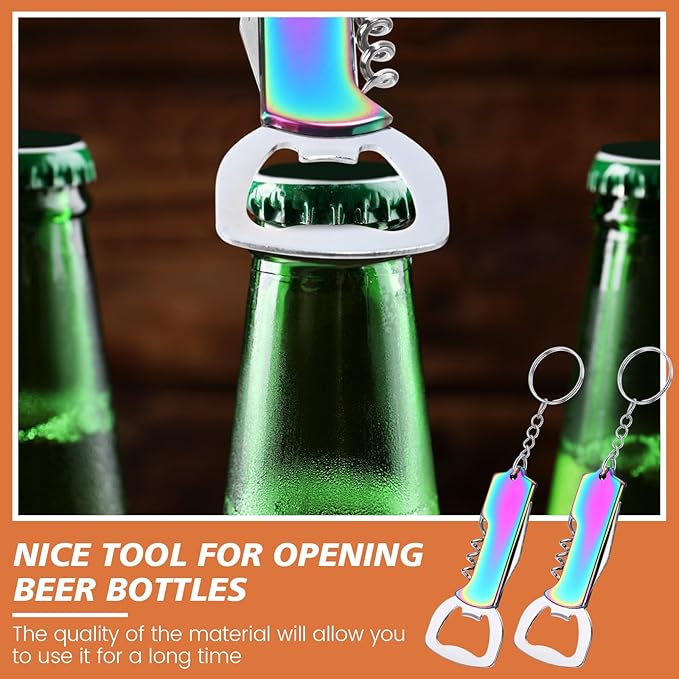 Ziliny 24 Pcs Bottle Opener Keychain Bulk Wine Bottle Beer Opener Keychain 3.27" Stainless Steel Corkscrew Waiter Corkscrew Wine Keyring Gifts for Christmas Bar Party Wedding Home (Titanium Color)