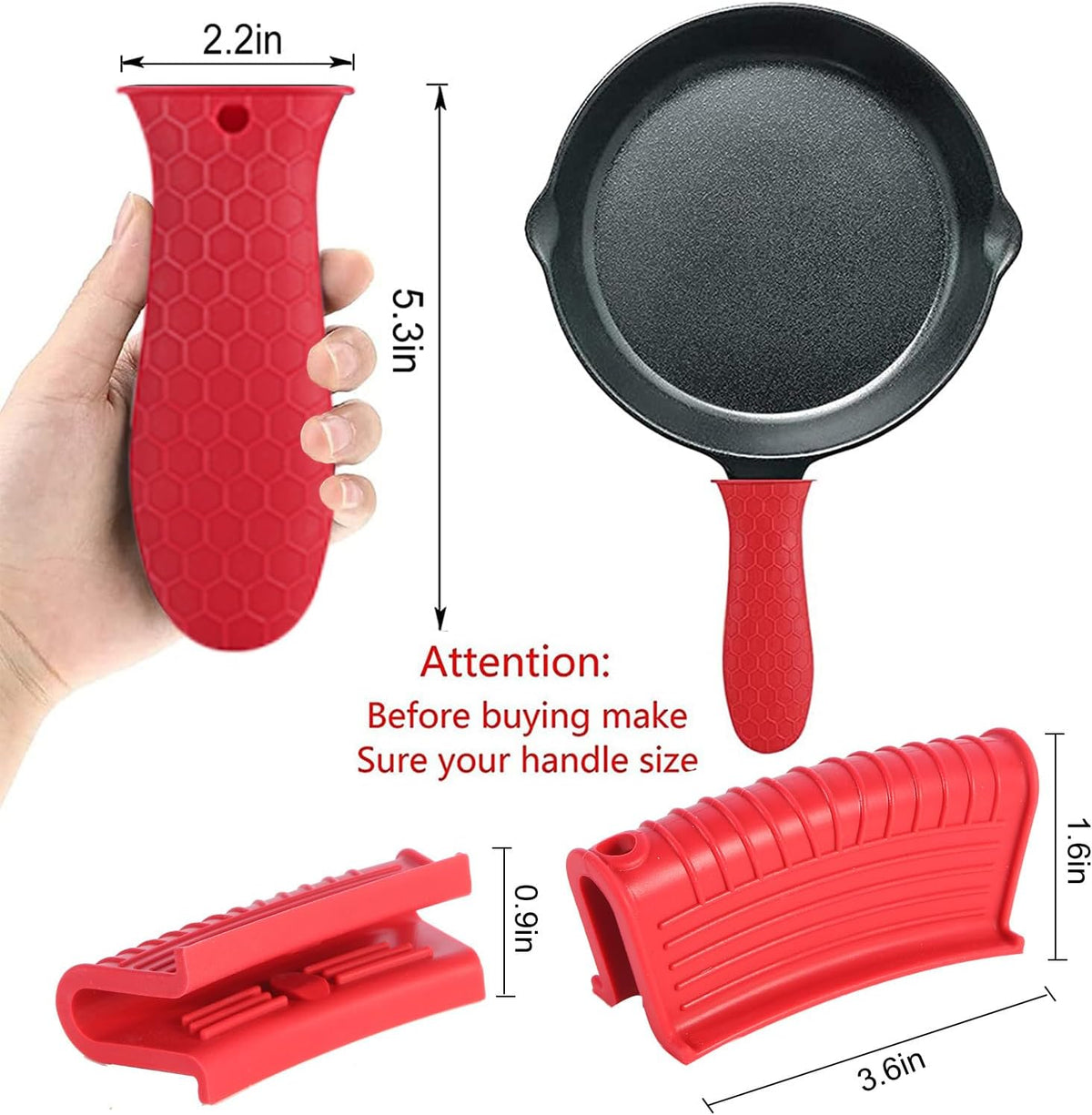 4 Pcs Non-Slip Silicone Hot Handle Holder & Assist Grips, Potholder for Cast Iron Skillets, Heat Resistant Handle Cover Sleeve for Frying Pans, Casserole, Cookware Handles, Red