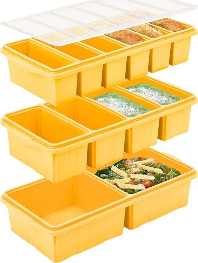 Silicone Freezer Tray With Lid - Soup Freezer Container Molds Set Makes 2-Cup & 1-Cup 1/2-cup Portions Cubes Perfect for preparing meals in different Portion Sizes Oven & Dishwasher-Safe