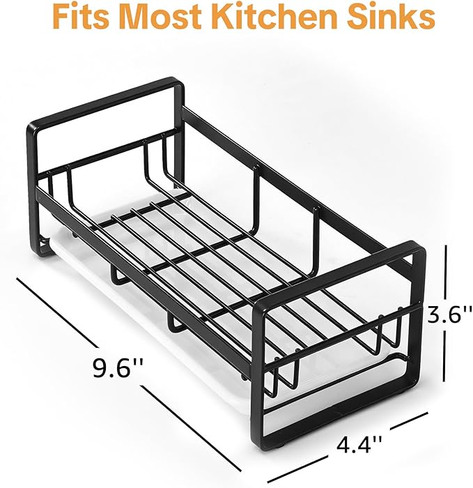 HULISEN Large Sponge Holder, 304 Stainless Steel Kitchen Soap Dispenser Caddy Organizer, Countertop Soap Dish Rack Drainer with Removable Drain Tray, not Including Dispenser and Brush, Black