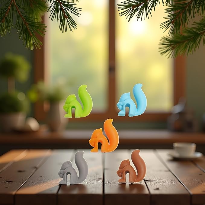 5 Pcs Colorful Cute Squirrel Shape Silicone Tea Bag Holder Cup,Squirrel Drink Markers, Tea Bag Holder for Cup Hanging Tool Mug Candy Colors Gift Set， Tea Accessories，Tea Bag Coasters