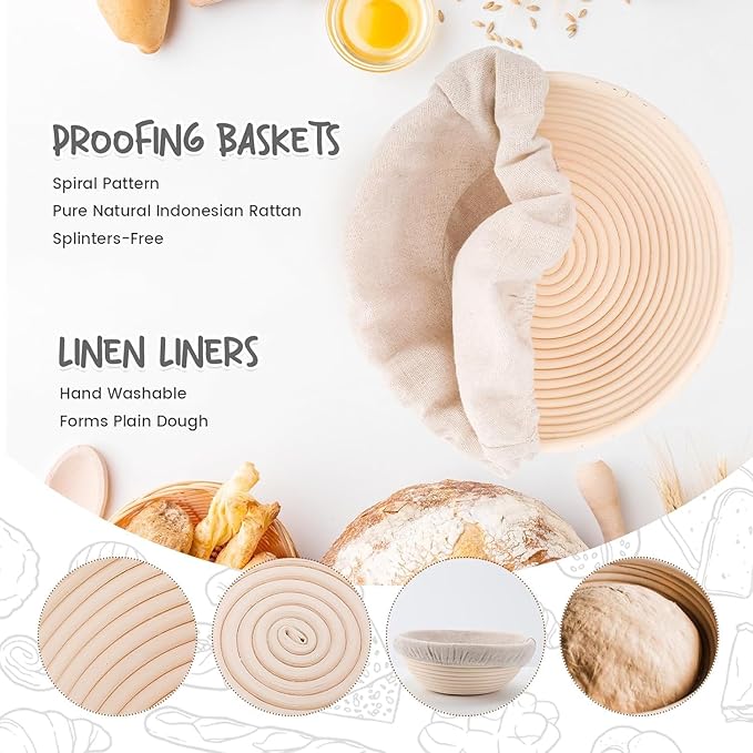 DOYOLLA Mini Bread Dough Proofing Basket & Liner (Set of 6, 5 inch), Sourdough Bread Bakery Bowls for Professional & Home Bakers