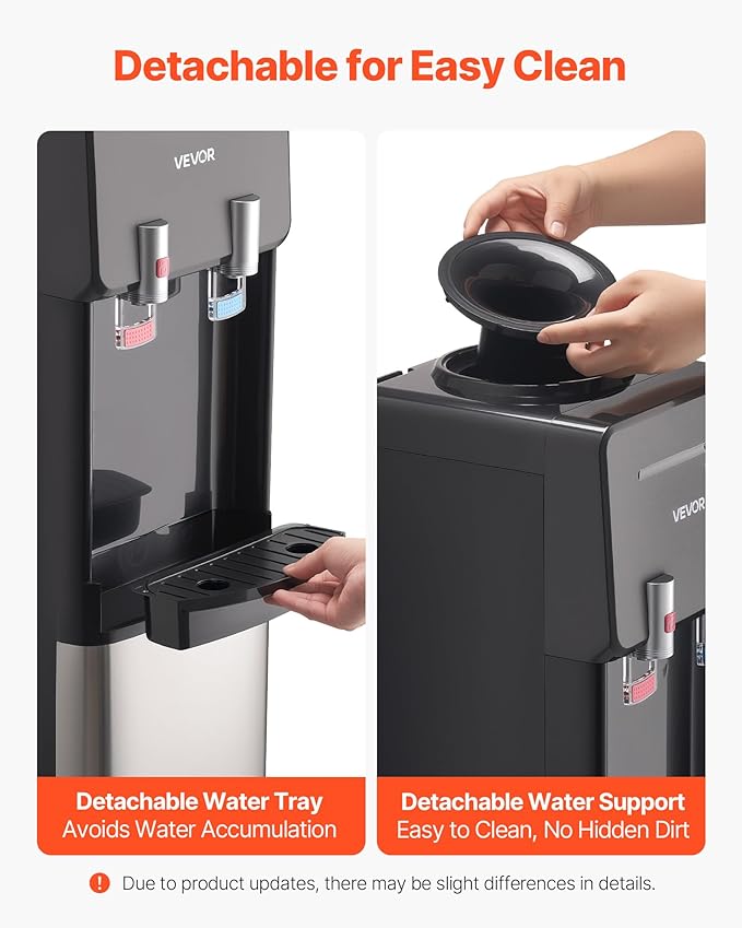 VEVOR Top Loading Water Cooler Dispenser, Hot and Cold Water Dispenser for 3 or 5 Gallons Bottles, Sturdy Stainless Steel and Child Security Lock, Ideal for Homes, Kitchens, Offices, Dorms, Black