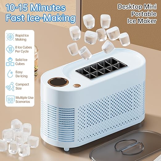 Cryfokt Mini Countertop Ice Maker, 10 Ice Cubes in 10 Mins Portable Quiet Automatic Machine with Scoop and Basket, for Home Office Camping Party Bar (US Plug)