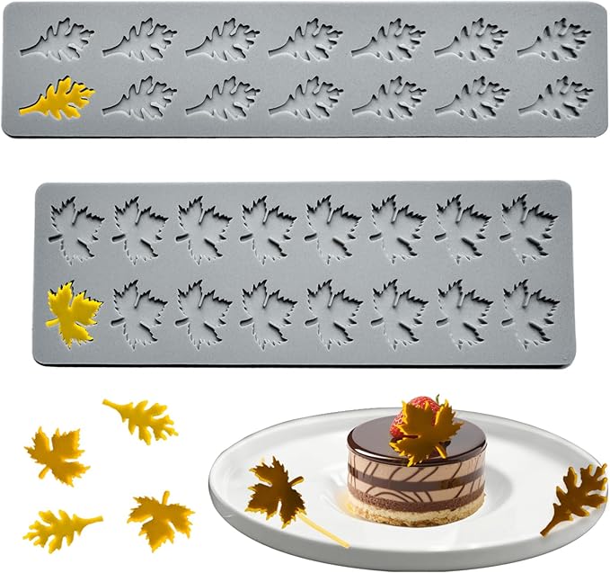 2PCS Maple & Oak Leaves Mould,Tuile Molds Silicone Baking Mold,Fondant Chocolate Molds Set with Silicone Leaf Mold and 3D Maple Candy Lace Silicone Molds for Making Sugar Craft,Cupcakes