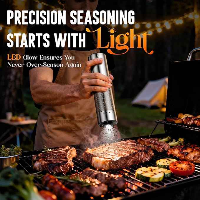 Electric Salt and Pepper Grinder Set – Rechargeable Automatic Salt and Pepper Shaker with 6 Adjustable Coarseness, Large-Capacity Pepper Mill Kitchen Appliances and Home Essentials Gifts for Women