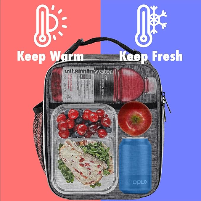 opux Premium Insulated Lunch Box, Soft School Lunch Bag for Kids Boys Girls, Leakproof Small Lunch Pail Men Women Work, Reusable Compact Cooler Tote Lunchbox for Office Adult, Charcoal