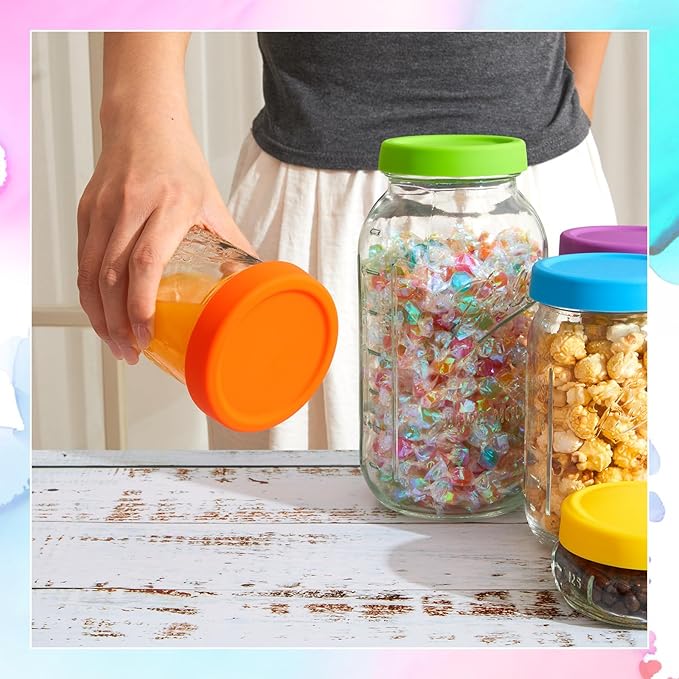 Teenyyou 12 Pcs Silicone Regular Mouth Lids Mason Jar Lids Thickened Leak Proof Lid for 70 mm All regular mouth Mason Jars, Reusable Large Canning Jar Caps(Red Orange Yellow Green Blue Purple)