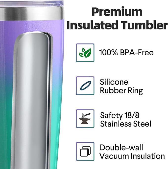 Volhoply 20oz Stainless Steel Tumbler with Lid and Straw Bulk 8 Pack,Double Wall Insulated Travel Iced Coffee Mug Fits Cup Holder,Powder Coated Cups for Cold Drinks,Christmas Gifts（Purple Green,8 Set）