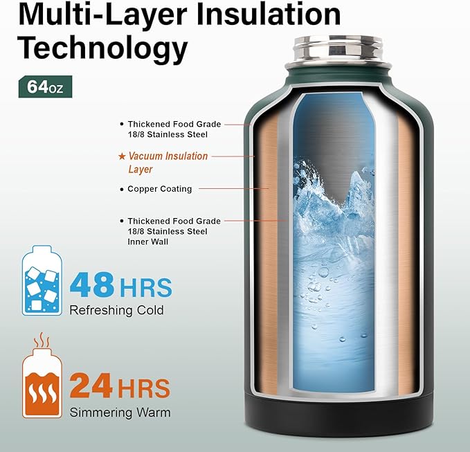 DYSANKY Insulated Water Bottle | Thickened Stainless Steel Vacuum Metal | Portable Sports Half Gallon Large Water Jug for Gym and Hiking with Straw, Carrier Bag, Handle Strap | BPA-Free 64 oz