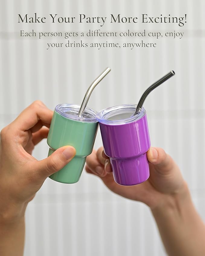 3oz Mini Tumbler Shot Glass with Straw and Lid, 24 Pack Stainless Steel Sublimation Shot Glasses for Wedding Party Whiskey Cocktail Bar with Straw and Lid