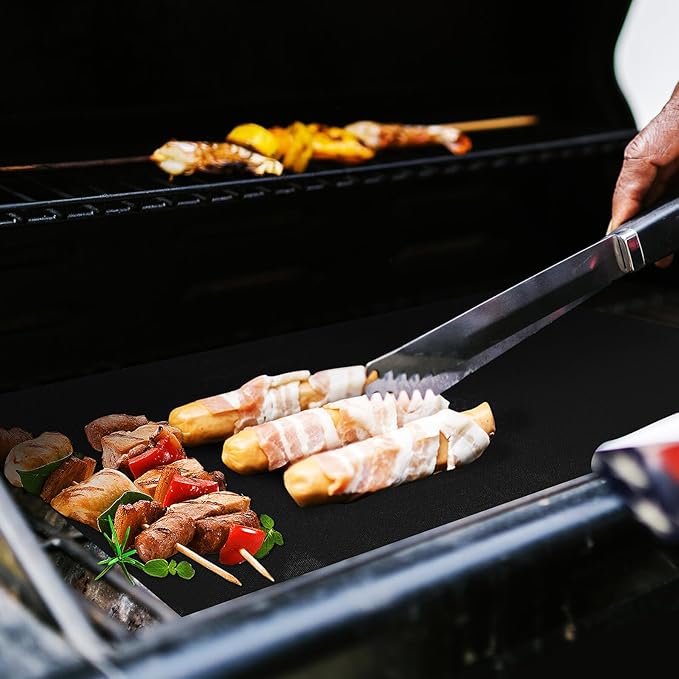PRETYZOOM 9pcs Non-stick Oven Liners Baking Mats 60x40cm Black Reusable Grill Roaster Liners for Gas Stove Oven Bottom Protection Cooking Mat