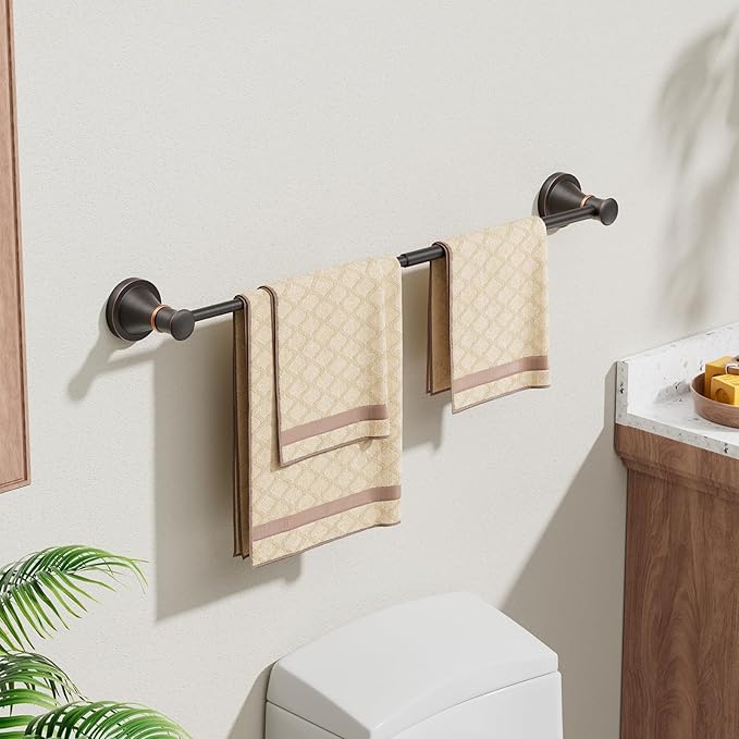 BESy Adjustable Bronze 16 to 26 Inch Bath Towel Bar Rack for Bathroom Towel Holder, Wall Mounted Towel Bar Rod Hanger Bathroom Hardware Accessories Hotel Style, Stainless Steel, Oil Rubbed Bronze
