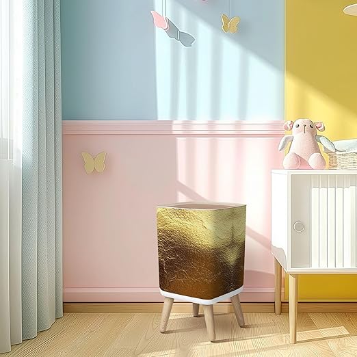 Small Trash Can with Lid Leaf Rough foil Texture for Art Trace Wastebasket with Press Cover Dog Proof Garbage Can Waste Bin for Kitchen Bathroom Nursery 2.6 Gallon
