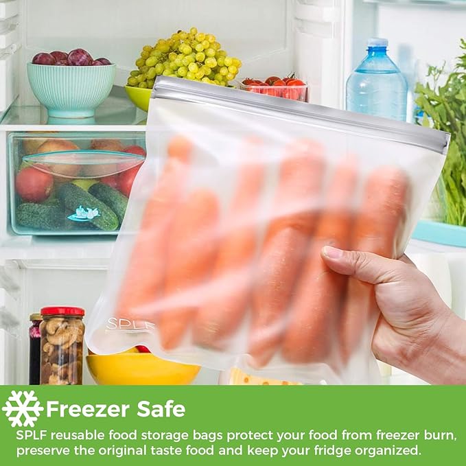 SPLF 6 Pack Reusable Gallon Freezer Bags Dishwasher Safe, BPA FREE Reusable Food Storage Bags, Extra Thick Leakproof Silicone Free 1 Gallon Bags for Marinate Meat, Cereal, Sandwich, Snack, Travel Item