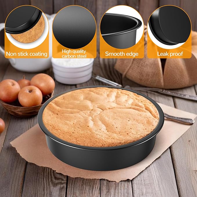 9 Inch Round Cake Pan Set of 3, Nonstick Baking Pans with 100PCS Parchment Paper, Dishwasher Safe