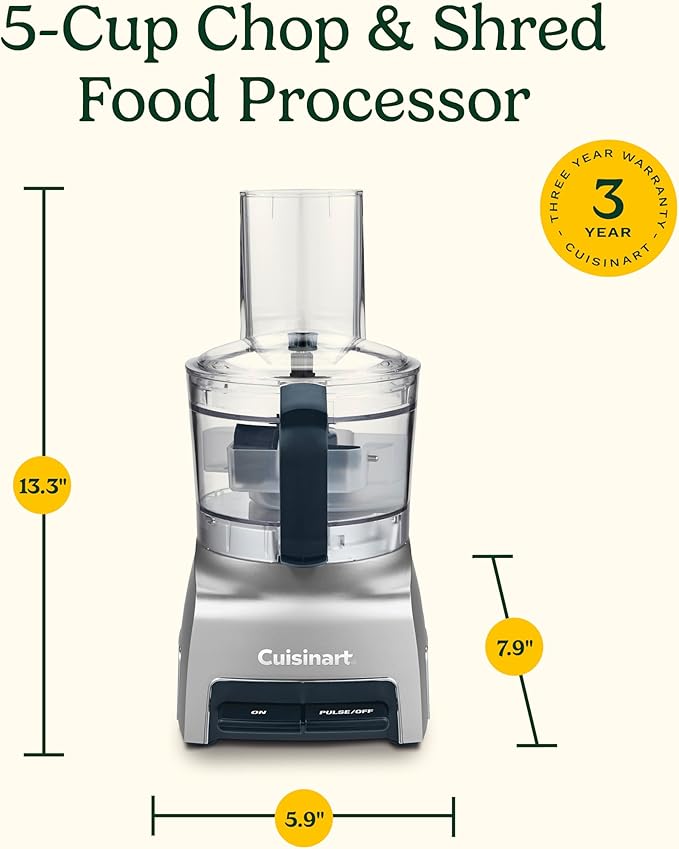 Cuisinart 5‑Cup Chop & Shred Food Processor, Compact Food Chopper, Easy‑Store Design, Silver FP-5