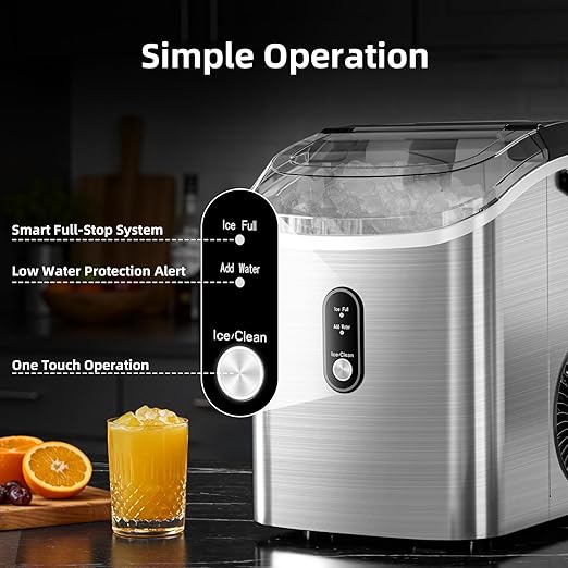 Antarctic Star Nugget Ice Maker Countertop, Soft Chewable Ice, Portable Sonic Ice Maker with Basket and Scoop, Removable Top Cover, Auto-Cleaning for Home/Party/RV/Camping (Stainless Steel Silver)