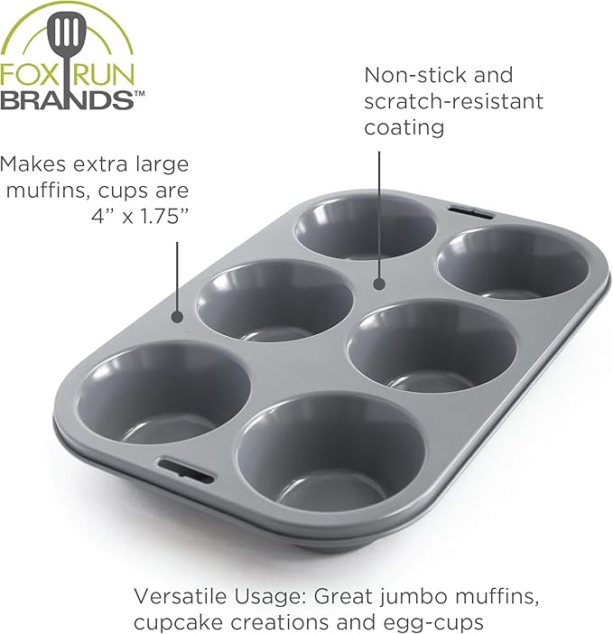 Fox Run Non-Stick Extra Large Muffin and Cupcake Pan, 6 Cup