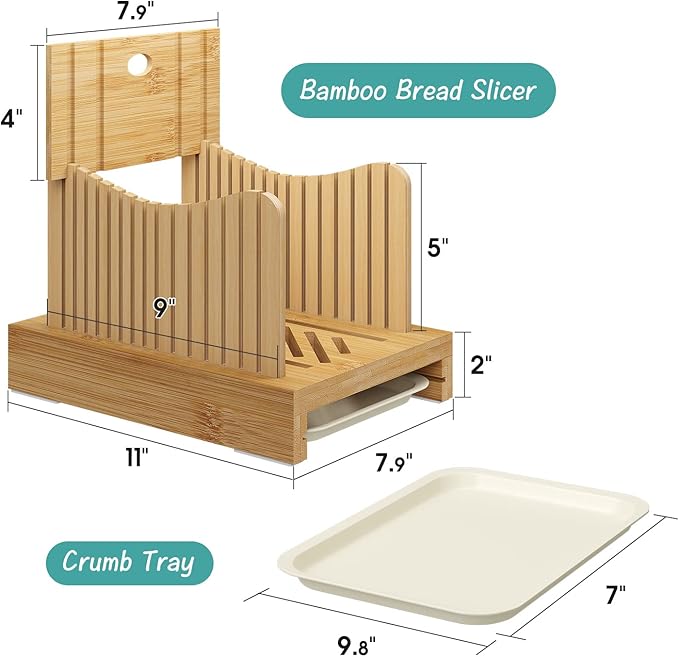 Bamboo Bread Slicer - Adjustable Width Guides. Sturdy Wooden Cutting Board. Easy Slicing for Homemade Bread, Bagels & More
