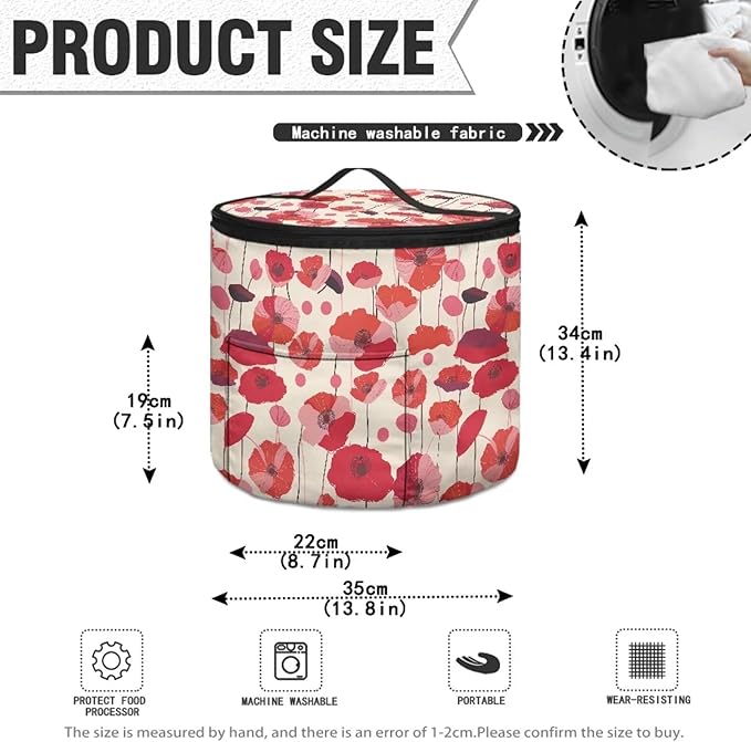 Red Flower Electric Pressure Cooker Insulation Bag Stain Resistant Reusable Electric Pressure Cooker Bag with Top Padding Handle