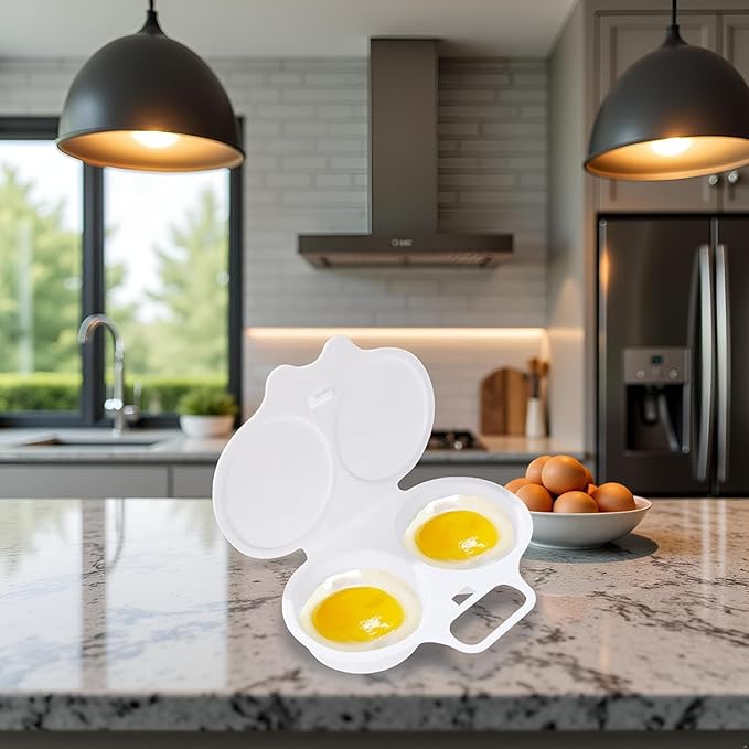 2 Pcs White Egg Poacher, Microwave Egg Boiler Poacher, 2 Cavity Nonstick Poached Egg Maker With Lid, Egg Poacher Microwave Egg Cooker, Double Drain Poached Egg Cups Cookware（13 * 5cm）