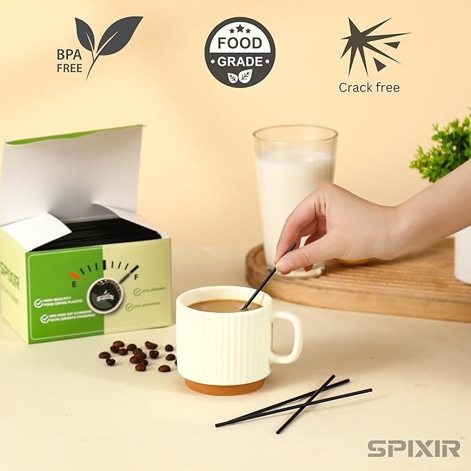 Stir Sticks, Coffee Stirrer Straw, Black Cocktail Straws 7.87-inch, 1000pcs Plastic Straws Disposable, Swizzle Sticks for Cocktails or Coffee & Drinks