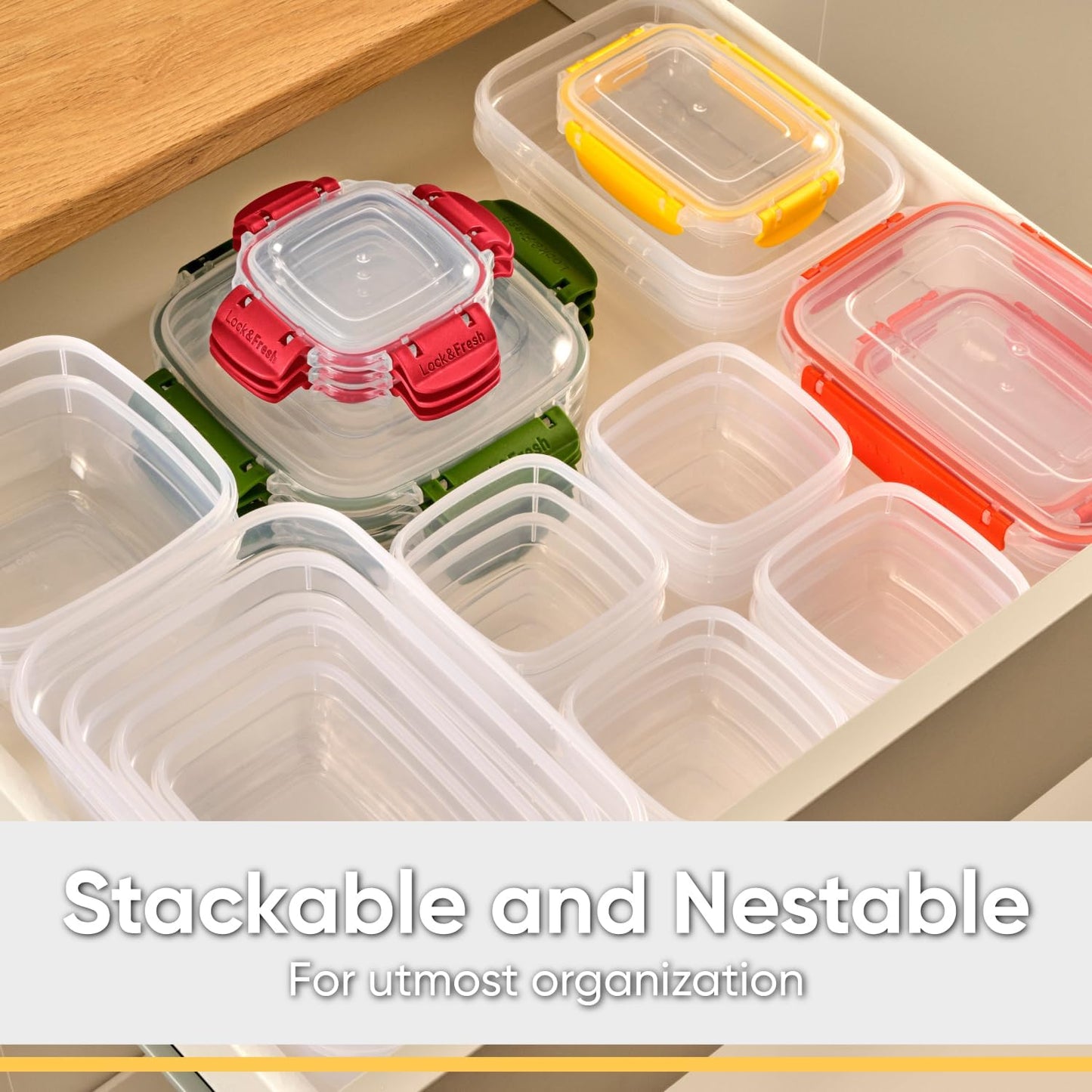 Superio Plastic Food Storage Containers with Airtight Lids, 4 Pack- 80 Oz, BPA Free, Leakproof, Stackable, Microwave, Dishwasher, Freezer Safe, Yellow