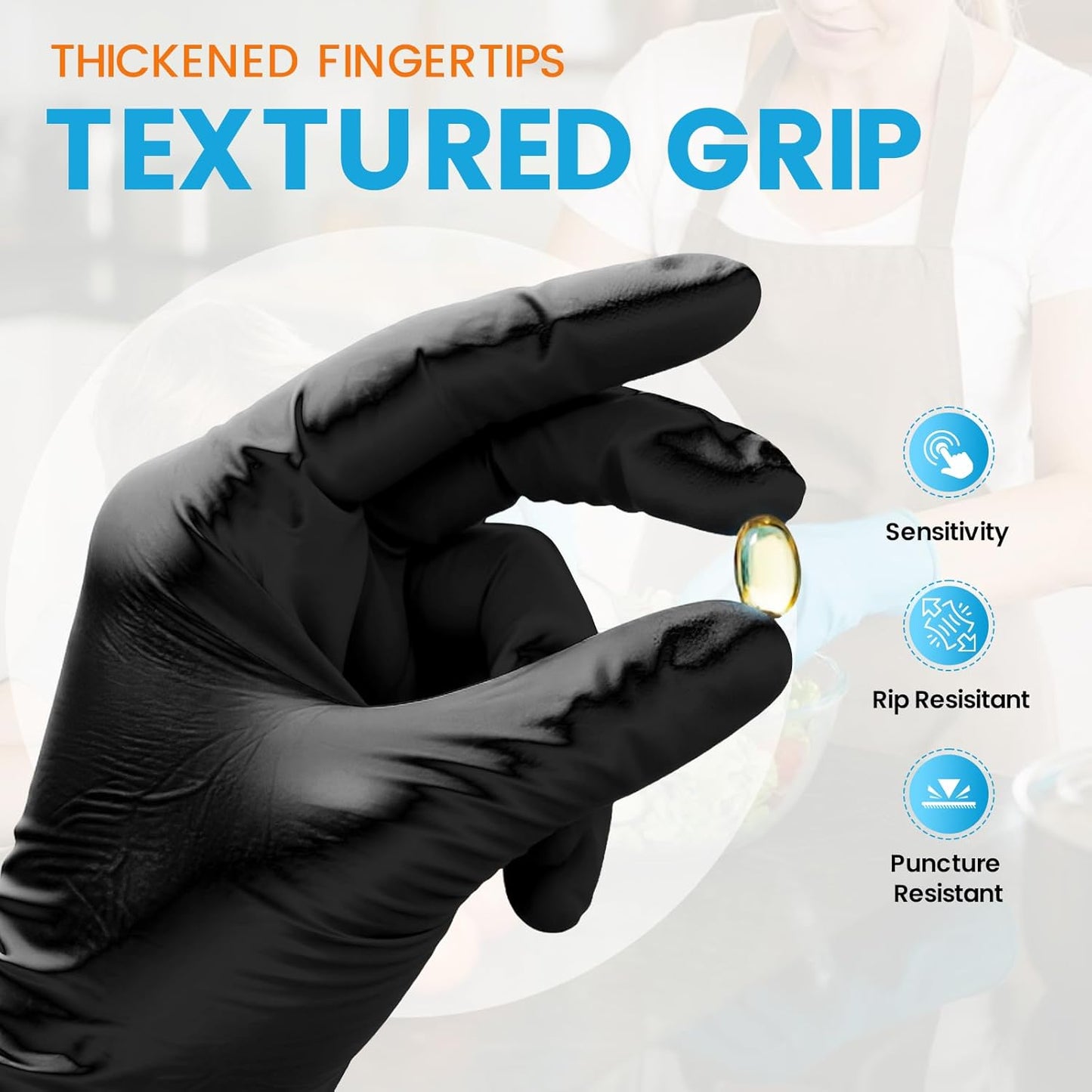 6 mil Disposable Nitrile Gloves, Heavy Duty Disposable Glove, Cooking Gloves, Latex Free, Powder Free (Black of 1000, X-Large)