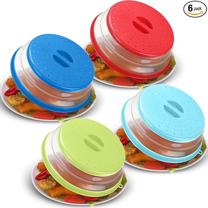 Hoolerry 4 Pack Microwave Splatter Cover for Food Silicone Lids Kitchen Gadget Set Microwave Cover with Water Steamer Kitchen Ware Set Splatter Cover(Green, Sky Blue, Red, Royal Blue)