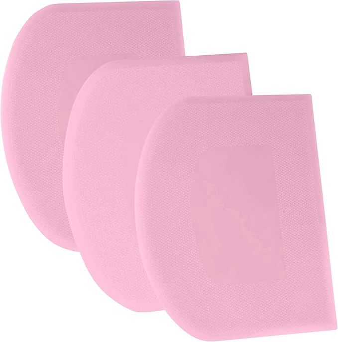 SURDOCA Dough Scraper Bench Scraper - 3P 11.8x7.3" Plastic Flexible Bowl Scraper, Sharp Edge & Angles Cake Scraper. Non-Slip Bakeware Decorating Tools Sculpting & Modeling Tools - Pure Pink