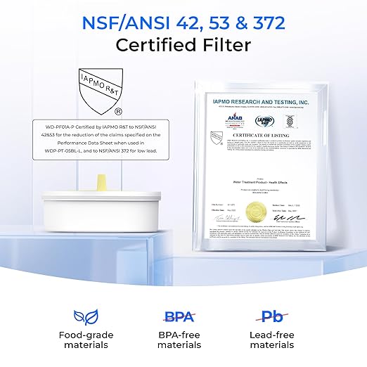 Waterdrop PT-09BL 10-Cup Large Glass Water Filter Pitcher, Eco-Friendly, NSF/ANSI 53, 42 & 372 Certified Filter, Reduces PFOA/PFOS, Chlorine, Cadmium, Copper & Mercury, BPA-Free, Easy to Clean, Black