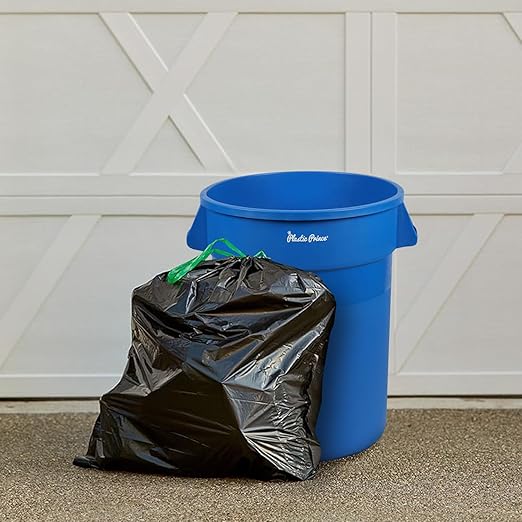 PLASTIC PRINCE 32 Gallon Round Trash Can Container with Lid Blue Plastic Commercial Garbage Bin for Home Garage Restaurants Warehouses