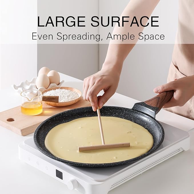 Kordisen Crepe Pan Nonstick, 12 Inch Dosa Pan with Spreader, Granite Coating Comales Para Tortillas Pancake Pan, Flat Pan for Stove Top, Induction Compatible, PFOA Free