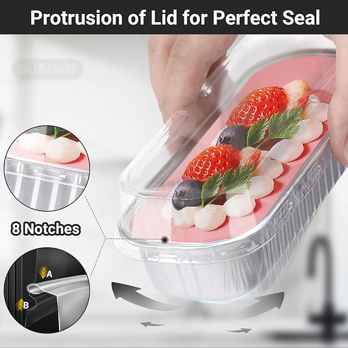 EUSOAR Creme Brulee Ramekins, 25pcs 6.8oz 6.5"x2.5"x1.2" Aluminum Foil Silver Baking Cups Mini Loaf Pans with Lids, Disposable Ramekins Cupcake Containers Wrappers, Dessert Cheesecake Pan Cups