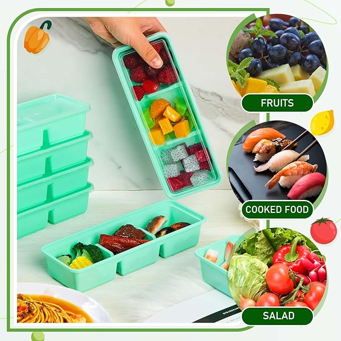 Hushee 100 Pack 17 oz Small Meal Prep Containers with 3 Compartments Snack Containers with Lid Disposable Plastic Bento Box Travel Lunch Food Boxes Stackable for Office Picnic (Green)