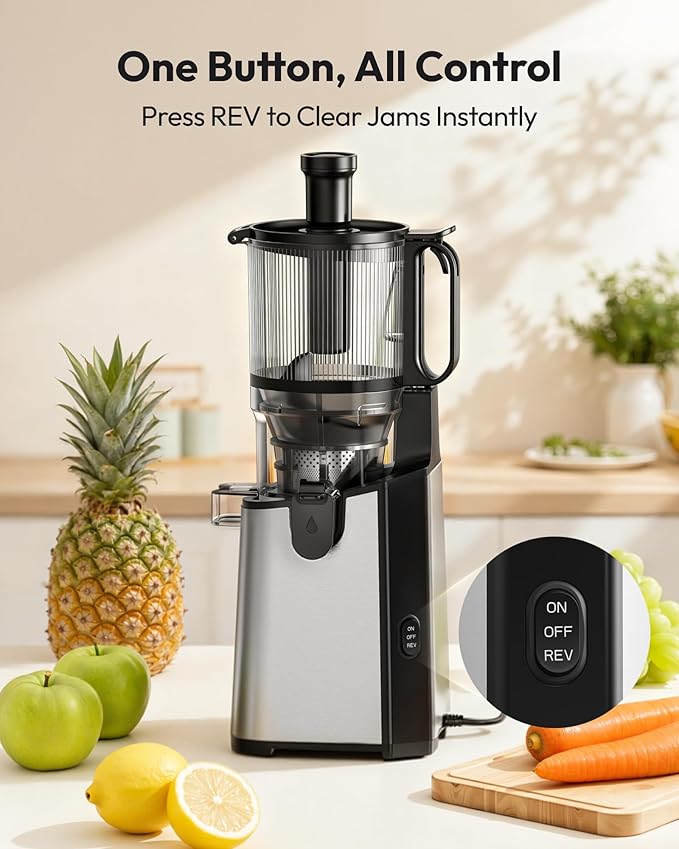 Juicer Machines, EUHOMY 5.8" Wide Feed Chute Cold Press Juicer for Whole Vegetables & Fruits with 400W, High Juice Yield, Easy to clean, Black Stainless Steel