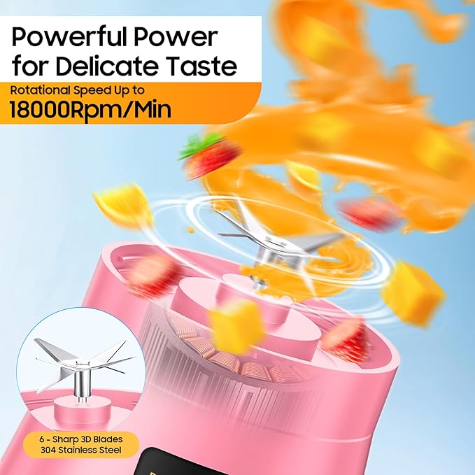 Portable Blender for Smoothies & Shakes - Cordless Personal Size Mini Blender with BAP Free Juice Cup, USB Rechargeable Suit for Sports/Picnic