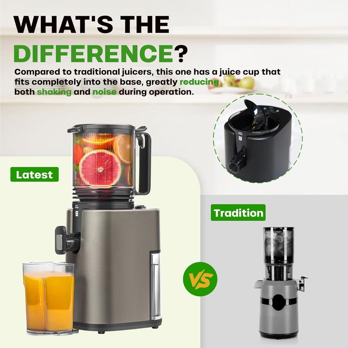 Cold Press Juicer, 5.4" Wide Feed Chute Juicer Machines for Vegetable and Fruit, Slow Masticating Juicer Easy to Clean, Grey