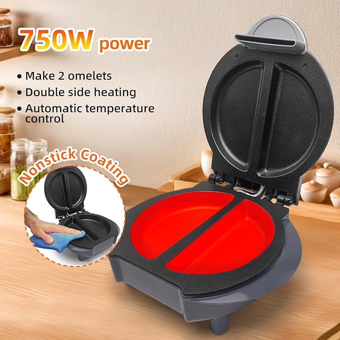Electric Omelet Maker Frittata Snack Pocket Maker Dessert Maker Non-Stick Stainless Steel 6.5"