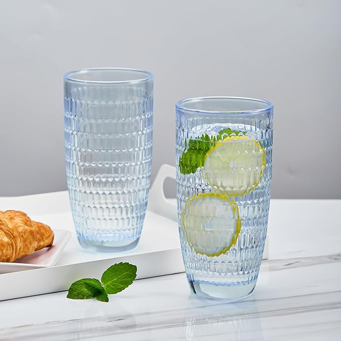 CREATIVELAND Highball Beverage Glasses Set of 6 Romantic Colored Thick & Heavy Base Big Capacity 14.87oz|440ml, Drinking Glass Tumblers for Iced Tea, Water, Soda & Juice and Cocktail