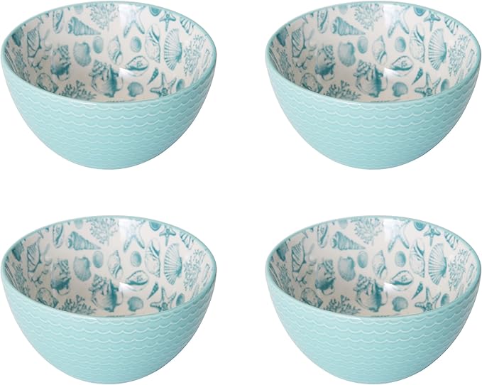 Pfaltzgraff Venice 16-Piece Stoneware Dinnerware Set, Service for 4, Aqua and White Color Combination, Durable and Chip Resistant, Microwave Safe