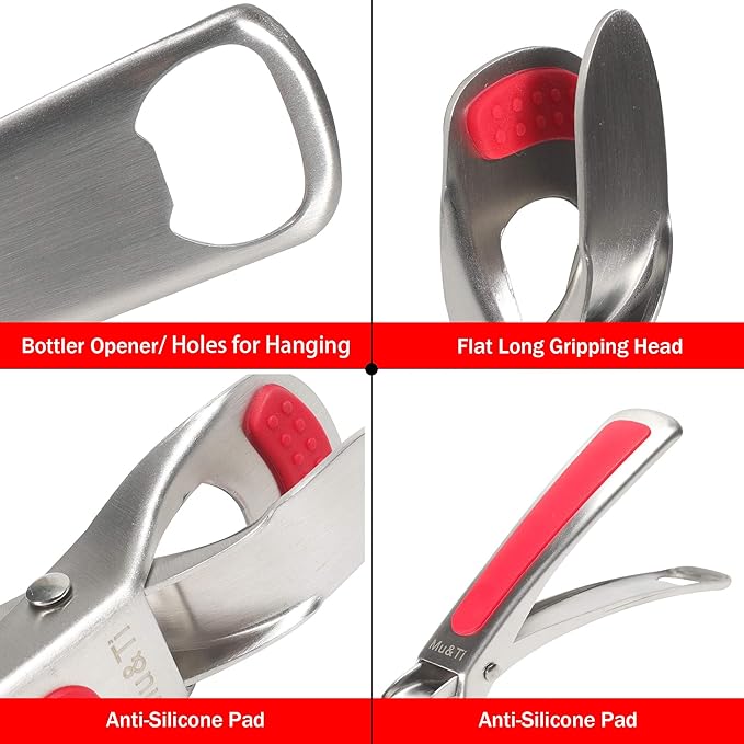 Mu&Ti Hot plate gripper For Instant Pot accessories, For Microwave, Oven,Toaster (Safe for Air Fryer Pans Gripper,Bowls, Egg Custard, Hot Plates) Stainless Steel Heat-Resistant Kitchen Gripper(Silver)