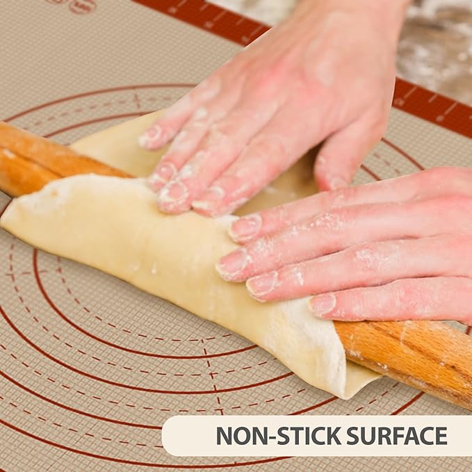 Pastry Mat, 0.7mm Extra Thick 26 x 16 Inches Large Non Stick Silicone Baking Pad, Pie Crust Rolling Supplies for Making Christmas Cookies Bread, Easy to Clean