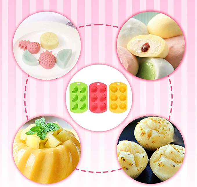 3 Pack 3D Watermelon/Lemon/Strawberry Silicone Mold, Fruit Snack Molds for Candy Chocolate Gummy Making, Non-Stick Baking Mold for Jelly Soap Ice Cube Fondant